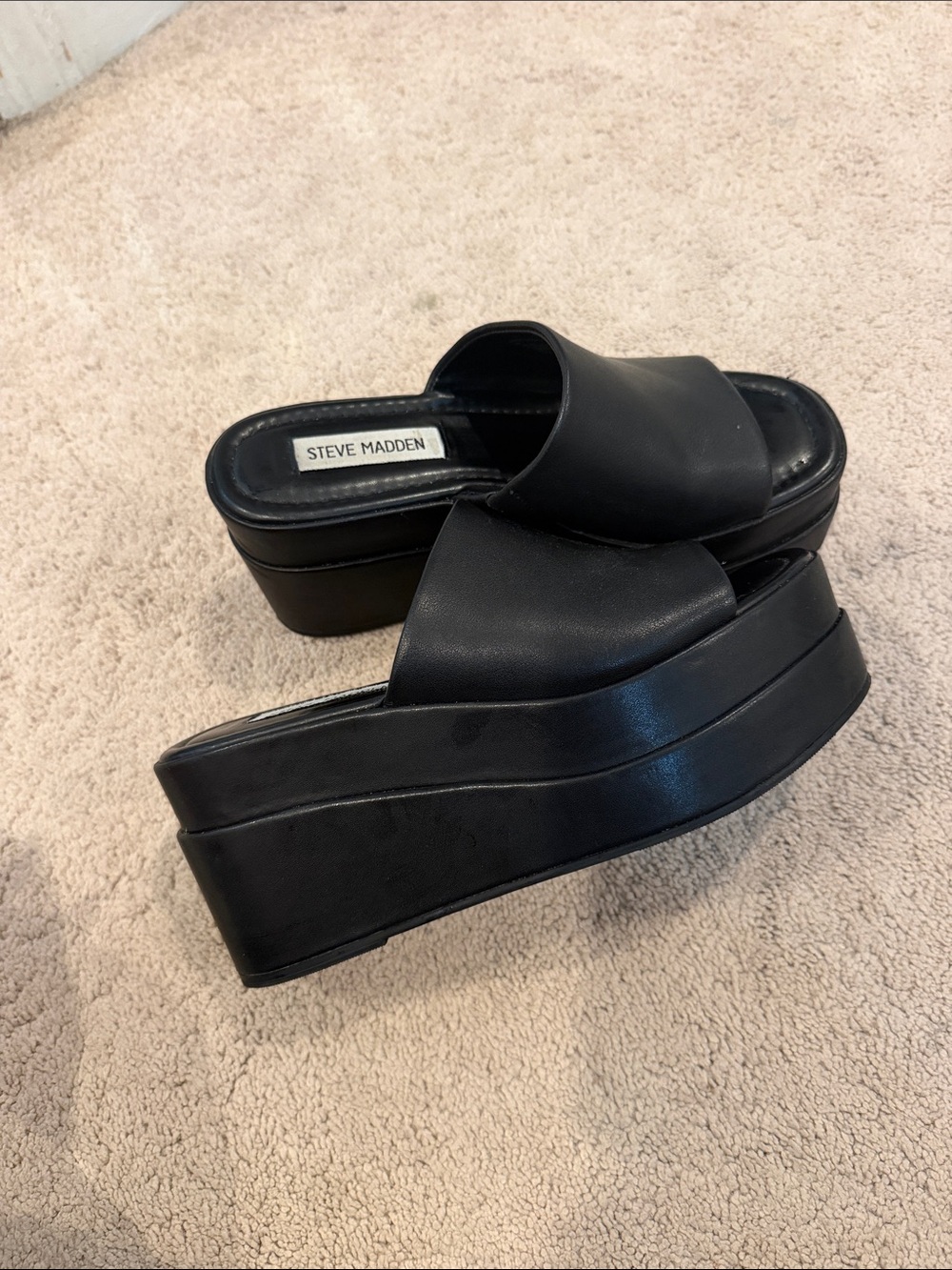 Steve Madden Black Platform Slide Sandals